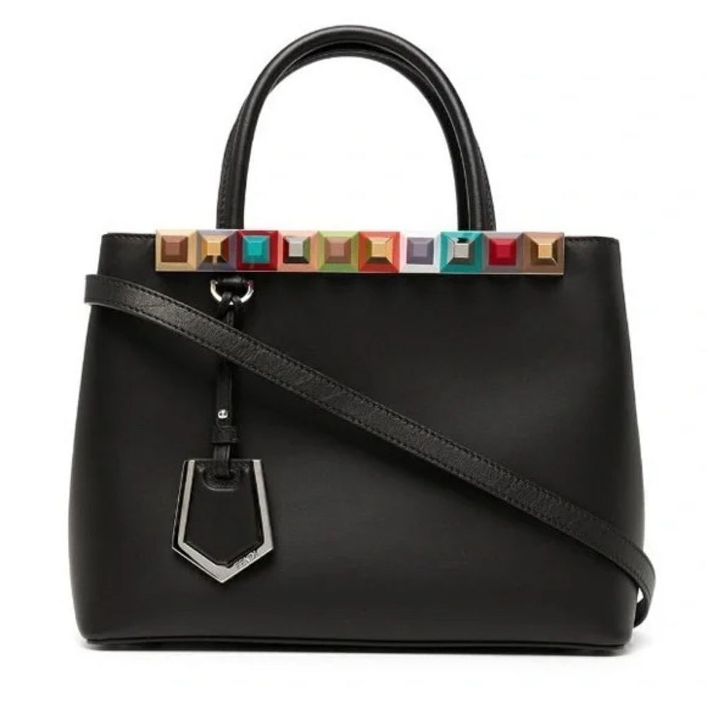 Fendi Vitello Baltico Dolce Studded Petite
2Jours Multicolor Black Tote Bag